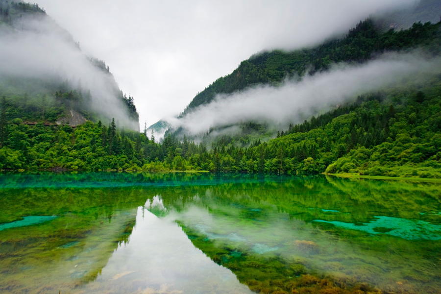 Lake Reflection Mist Mountains