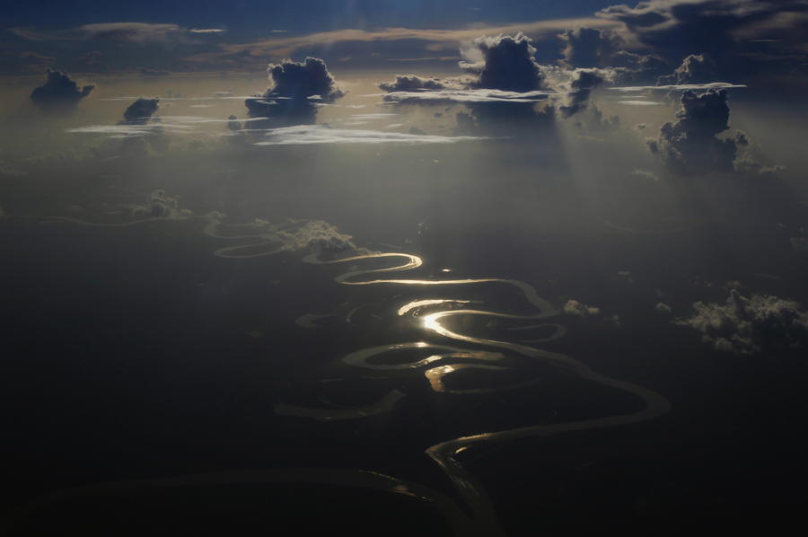 Winding River Sunlight Reflection
