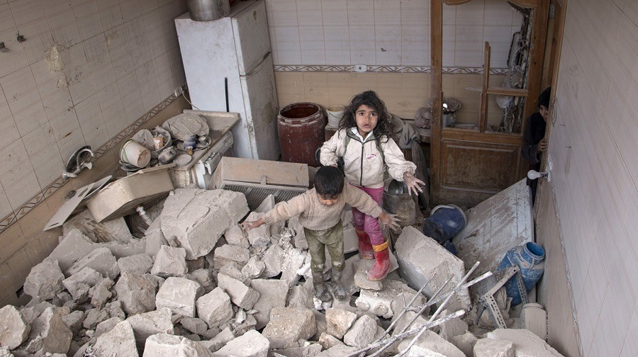 Syrian Boy Girl Rubble