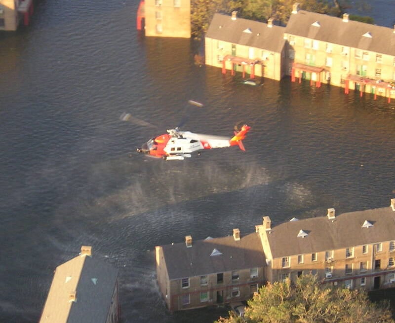 USCG Helicopter Arriving To Help Evacuees