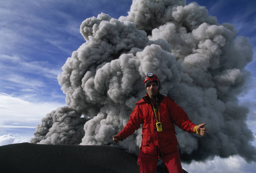 Man Volcano Eruption Smoke