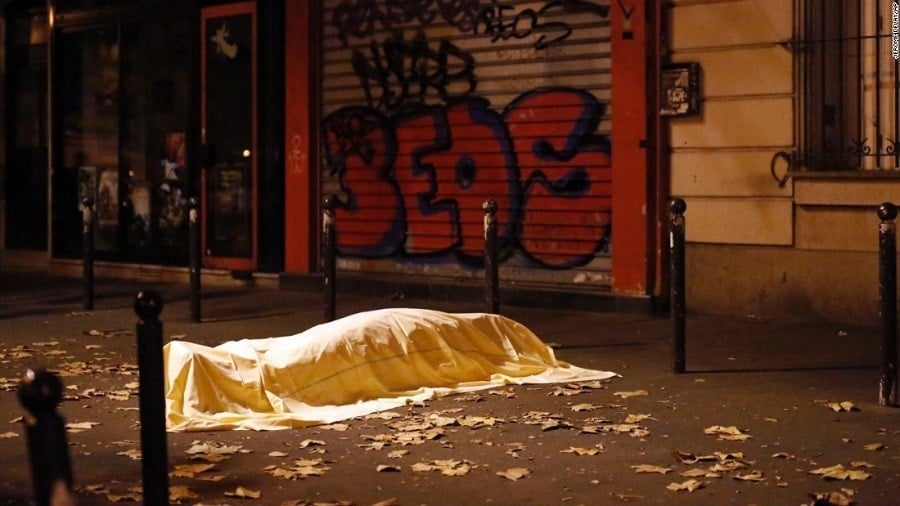Paris Shootings Body Covered Sidewalk
