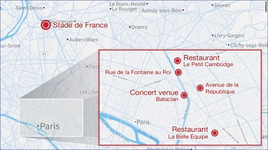 Paris Shootings Map