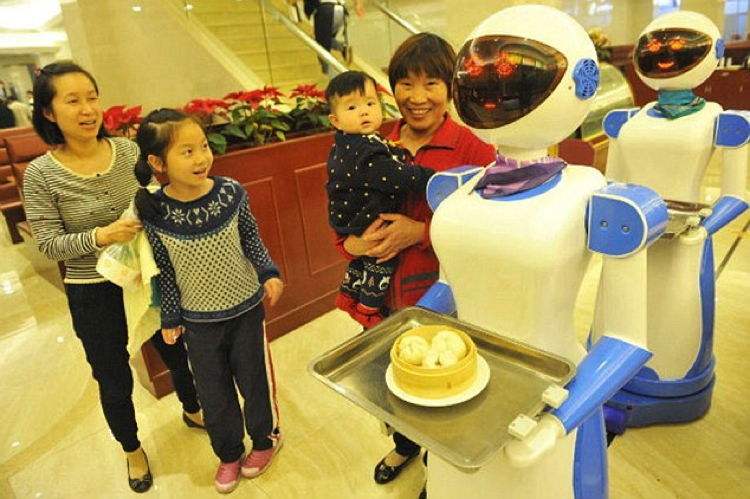 Robot Jobs Waiter Serves Food