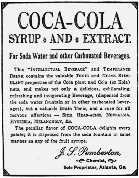 Anuncio de Coca Cola de 1886