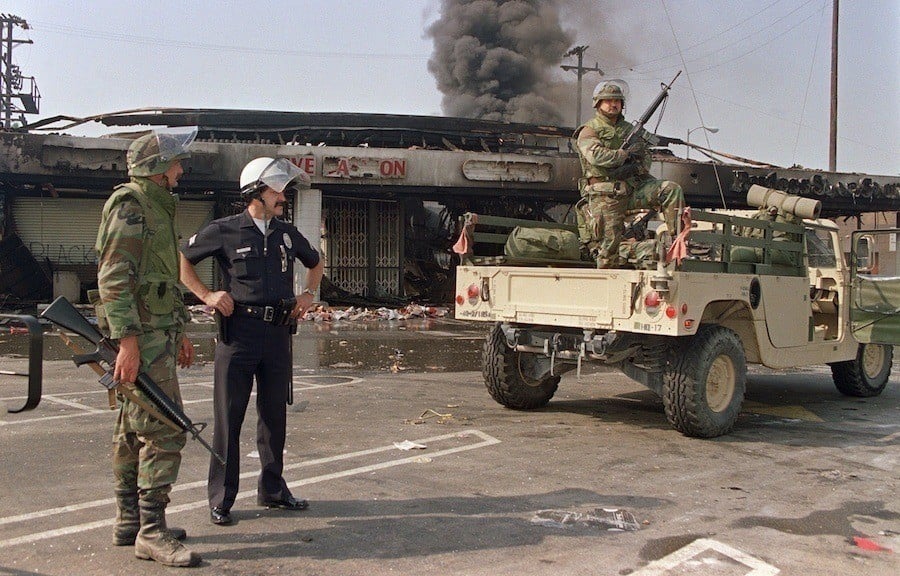 Military Truck Patrols LA Streets