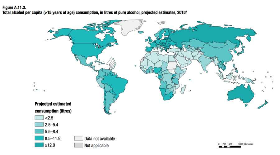 Alcohol Consumption By Country Worldwide Map 