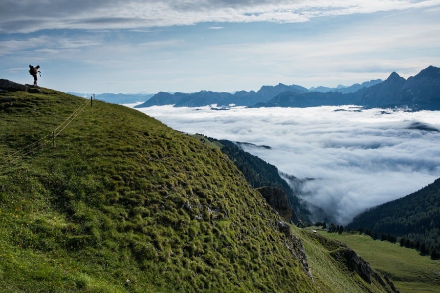 Hiker Mountains Clouds