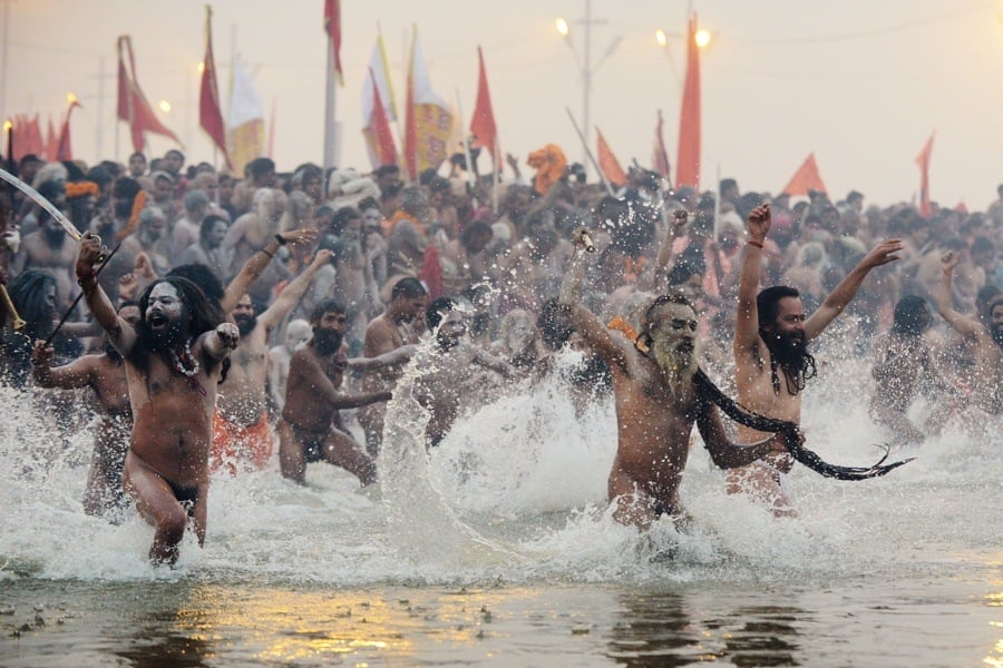 Kumbh Mela Charging Into Water