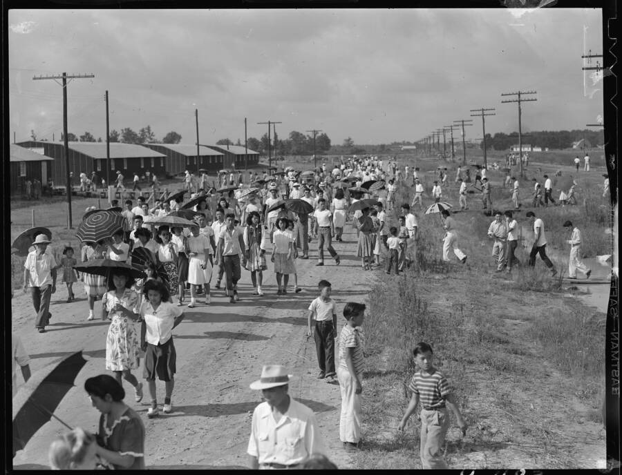 Internees Awaiting Transport Out Of Camp