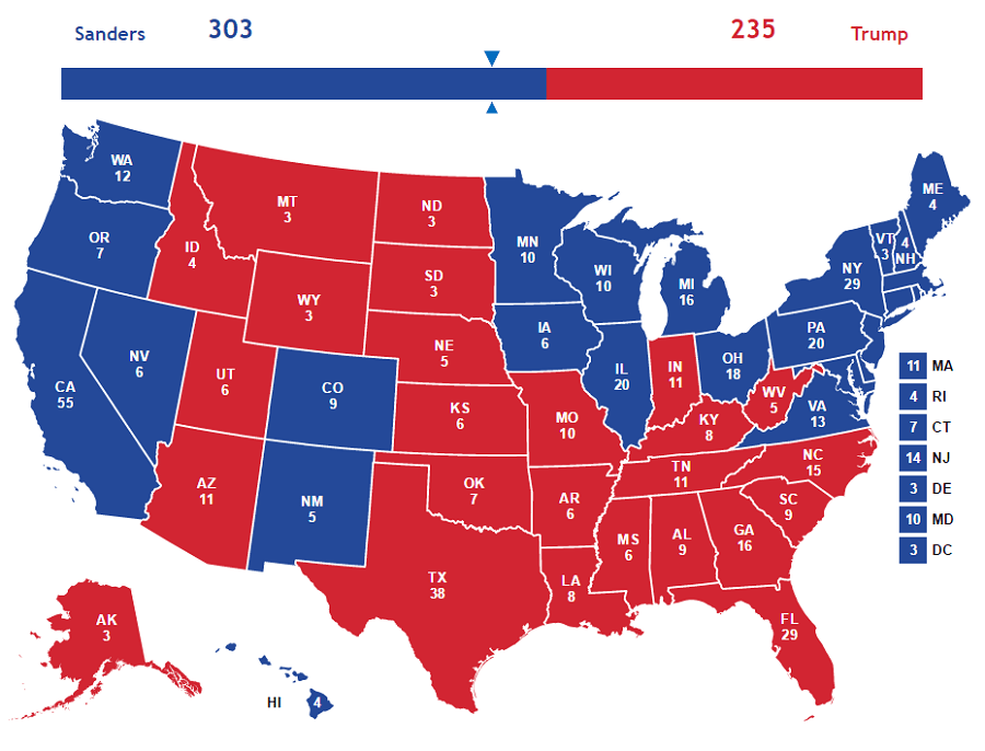 Bernie Sanders Electoral Map 2016 Election