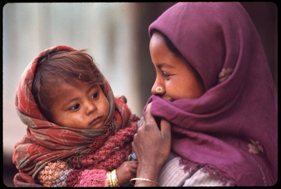 Nepalese Woman Purple Headscarf