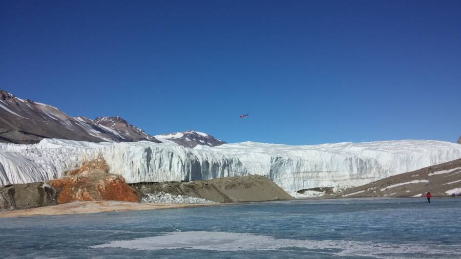 Helicopter Over Blood Falls