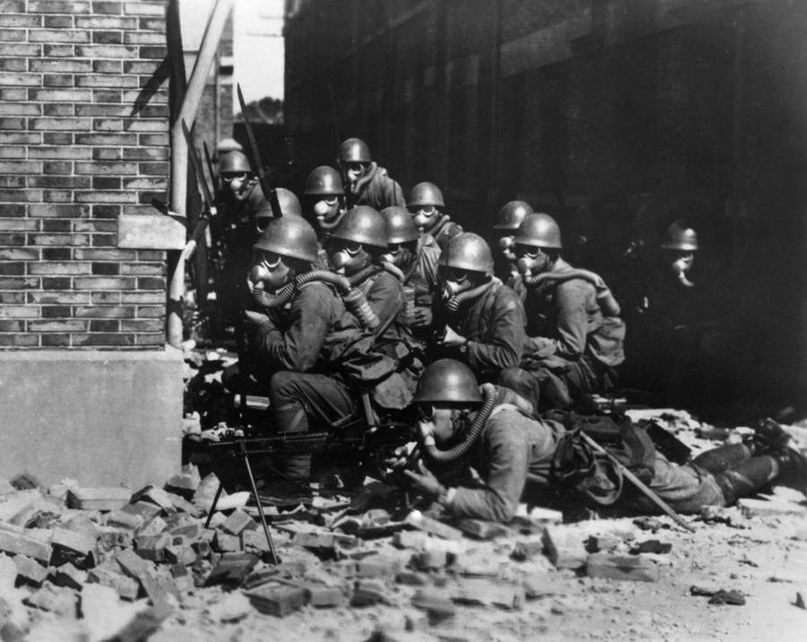 Gas Masked Japanese Soldiers