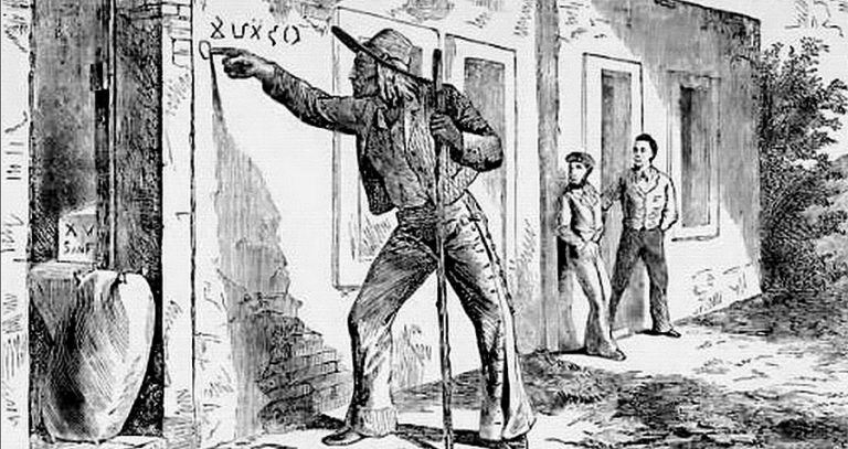 Man Writing Wall Hobo Code Symbols Migrant