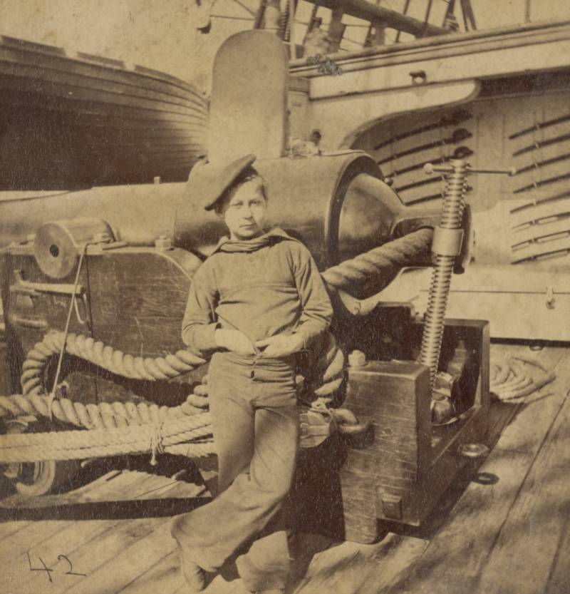 This 1861 Civil War photo shows a powder monkey, a young boy who