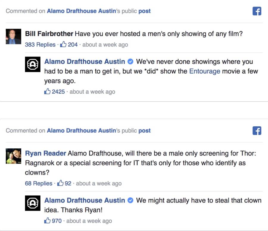 Alamo Drafthouse Facebook Comments