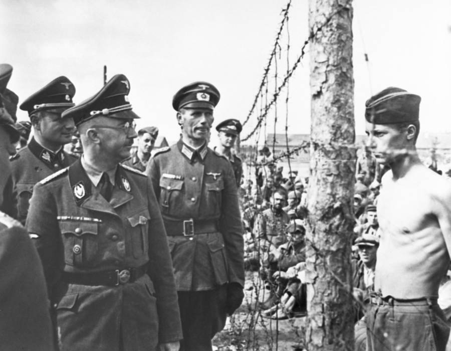 Heinrich Himmler looking at a POW