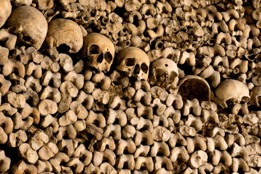 Closeup Of Skulls In The Paris Catacombs