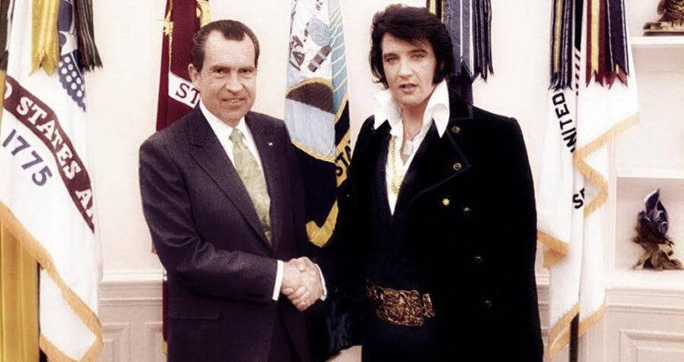 Colorized Elvis And Nixon