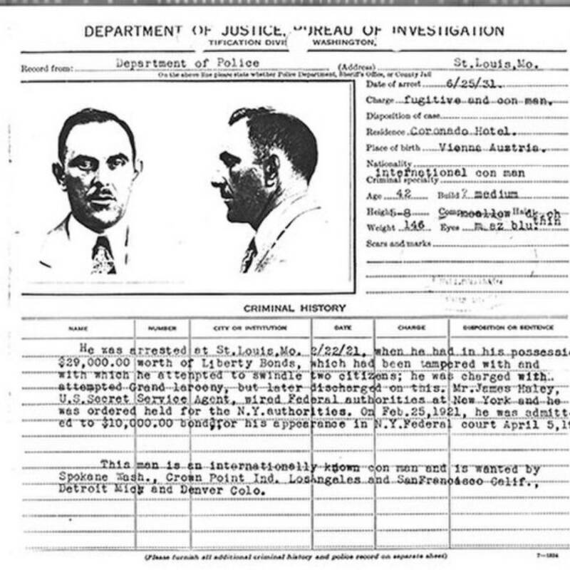 Victor Lustig FBI Document