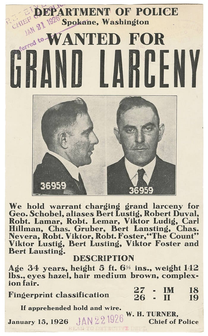 Wanted Poster For Victor Lustig