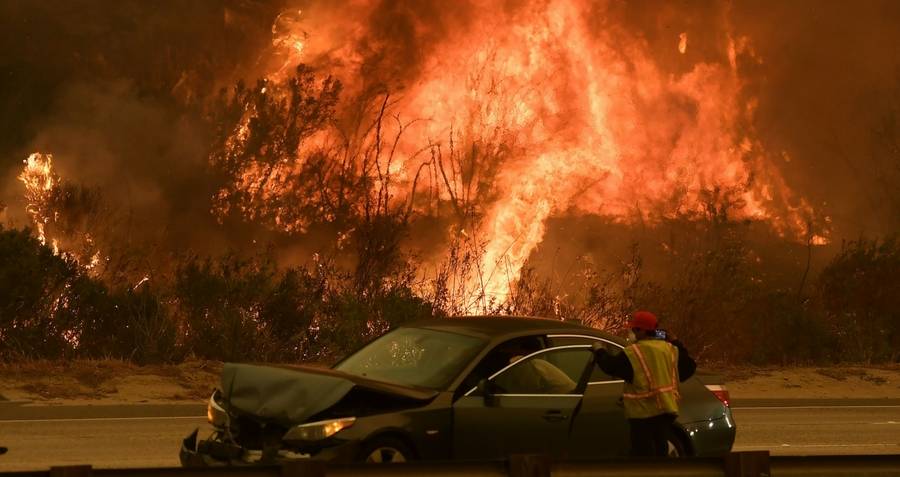 Car Amid Wildfire