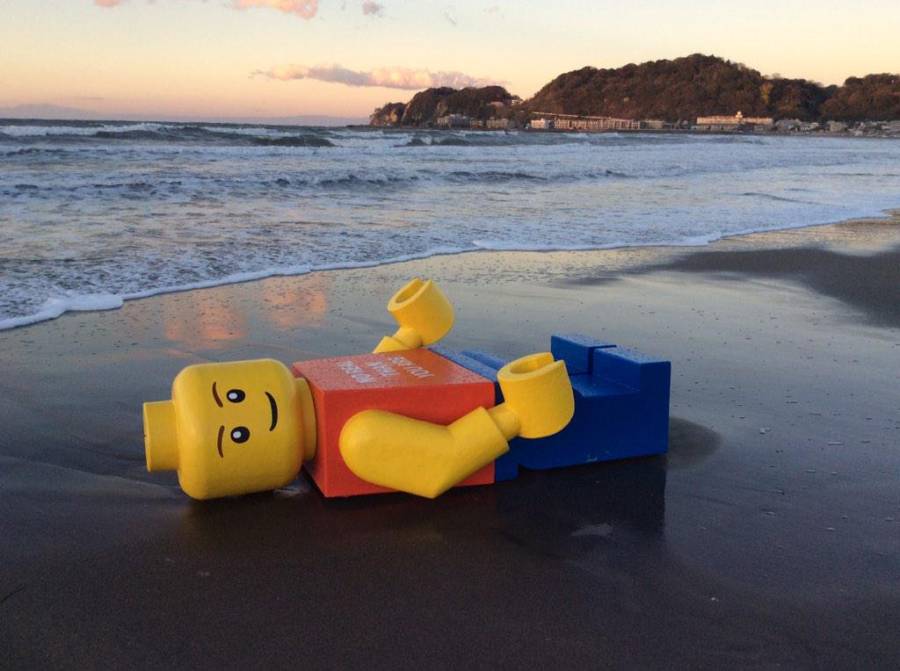 Large Lego Man On Beach