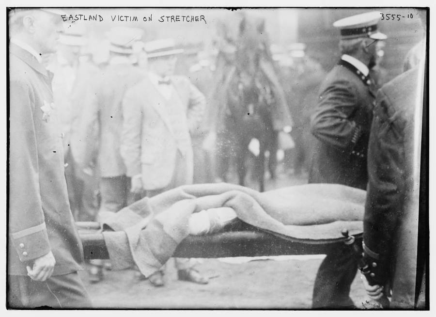 SS Eastland Victim On Stretcher
