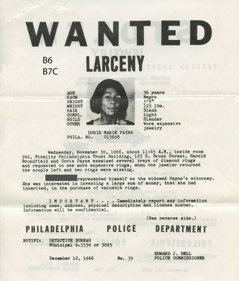 Doris Payne Wanted Poster