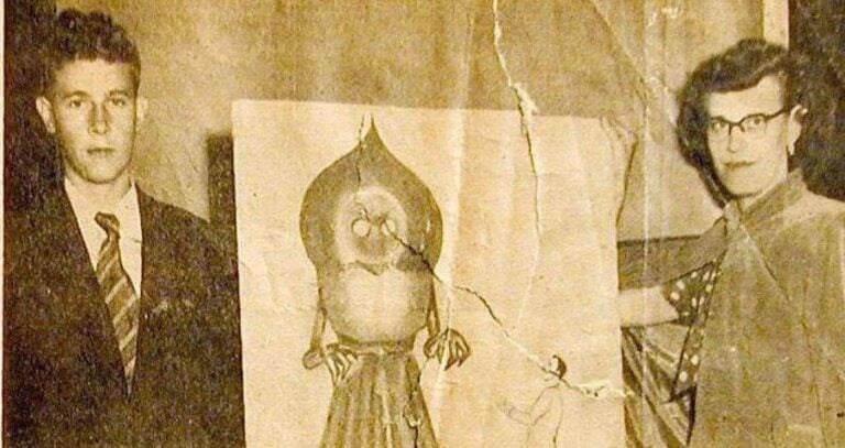 Gene Lemon And Kathleen May With Flatwods Monster Drawing