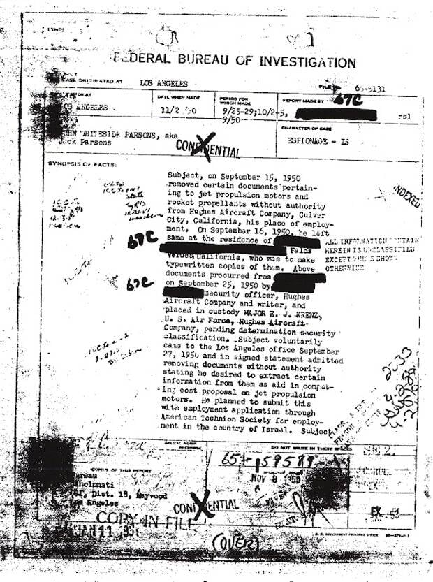FBI Synopsis Of Allegations Against Jack Parsons