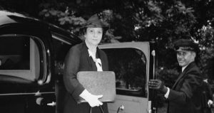 Frances Perkins Exiting Car