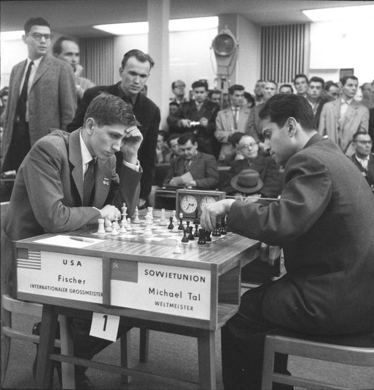 Bobby Fischer vs. Boris Spassky. Game one. World championship 1972.