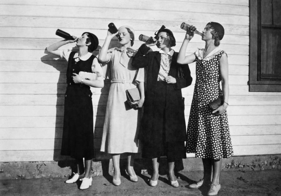 Four Flappers Of The Roaring Twenties Drink