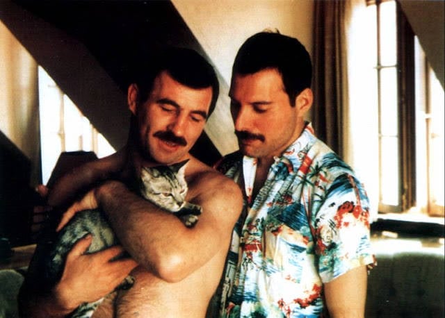 Freddie Mercury And Jim Hutton With Their Cat