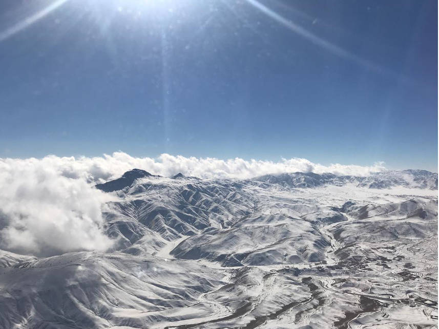 Helicopter View Snow Mountain