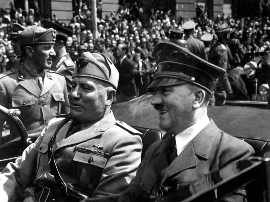 Adolf Hitler and Benito Mussolini in Munich, Germany, circa June 1940.