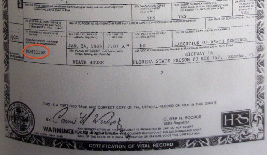 Ted Bundy's Death Certificate