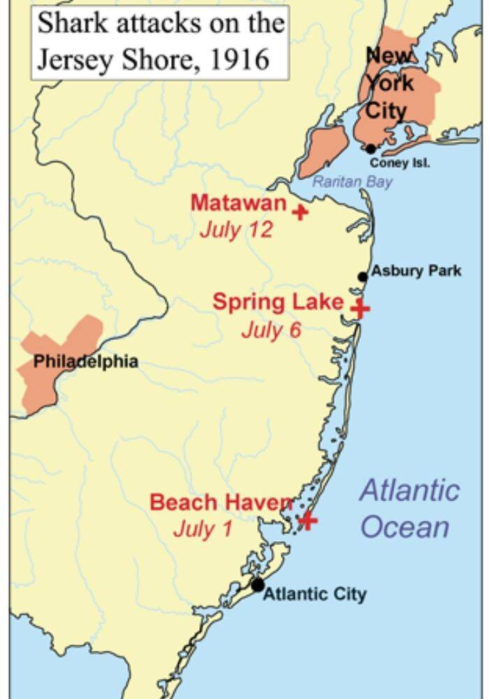 1916 Shark Attacks Map