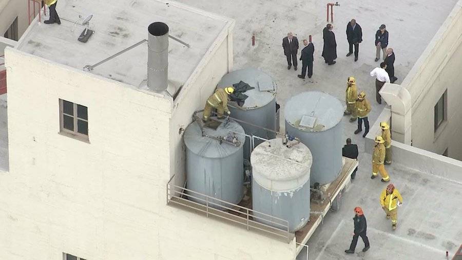 The Cecil Hotel’s rooftop water tanks after the discovery of Elisa Lam’s body.