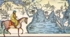 Man In Turban Horseback Over Map