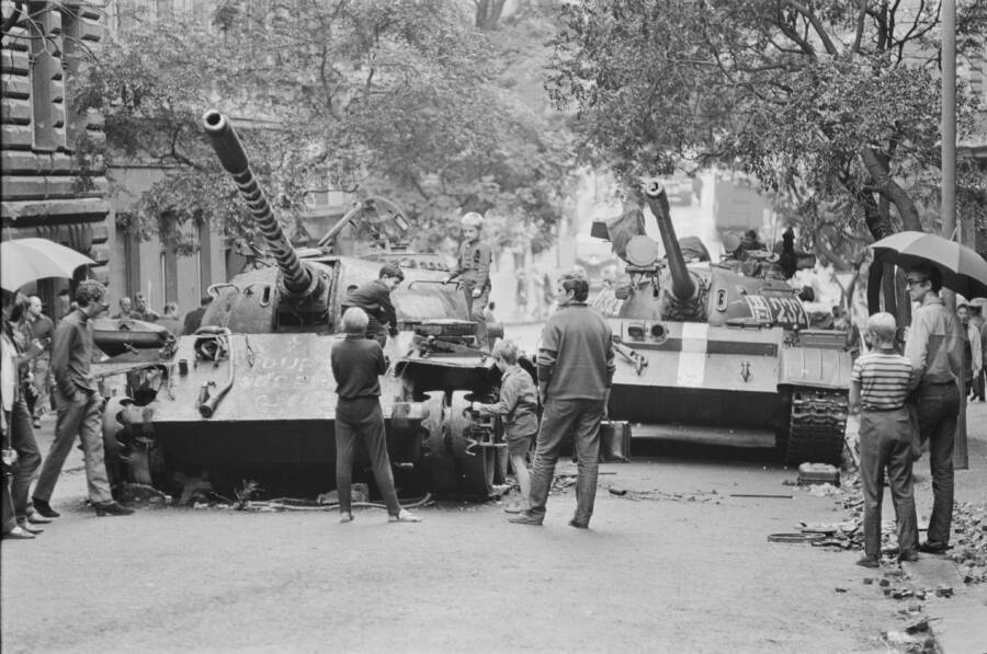 Kids Climb Soviet Tanks During Prague Spring