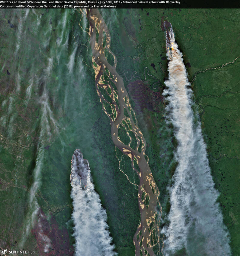 Imagem de satélite do Lena River Wildfire