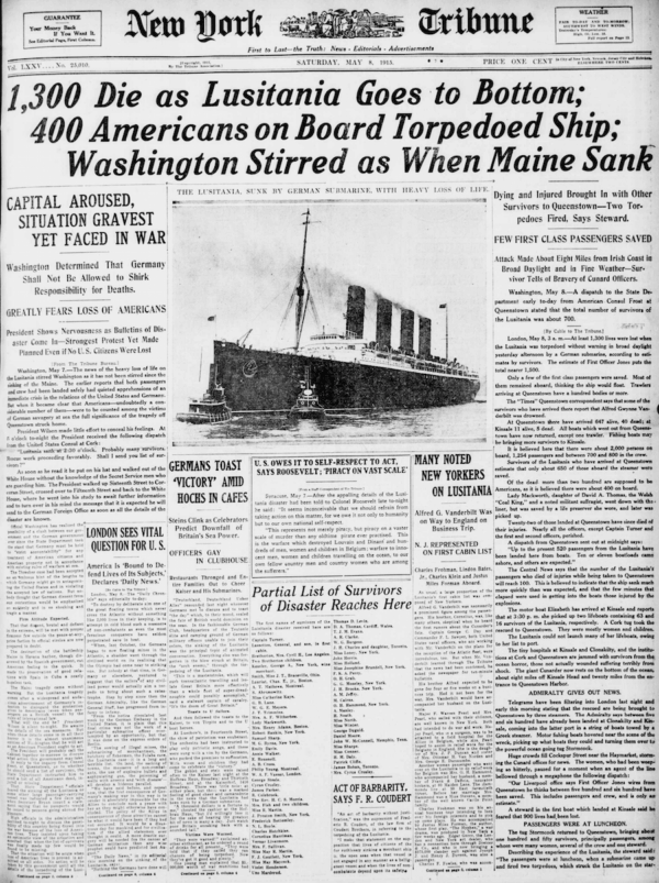 Lusitania Sinking Headline