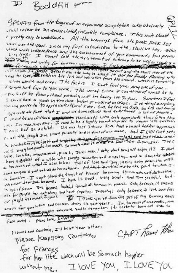 Kurt Cobain's Suicide Note The Full Text And Tragic True Story