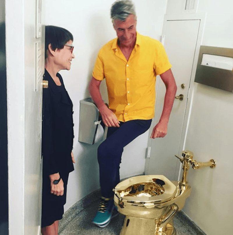 Maurizio Cattelan And Gold Toilet