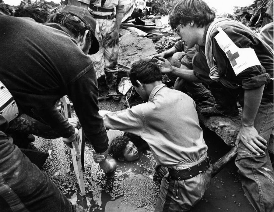 Girl Stuck In Mud After Volcano