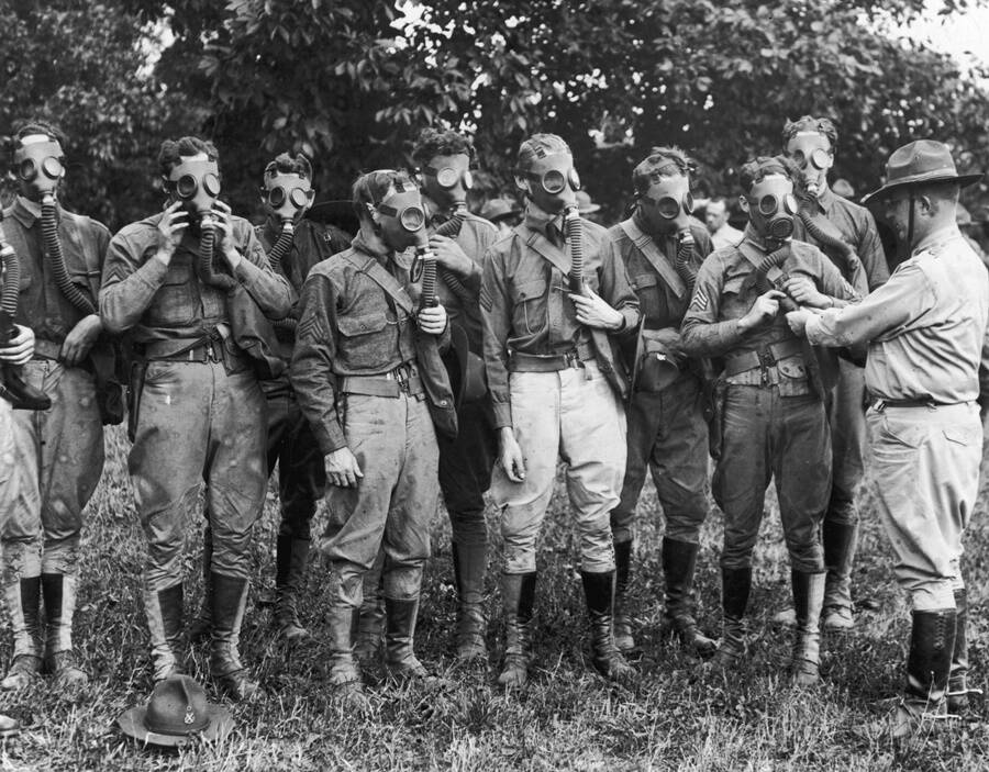 Soldiers Wearing Gas Masks