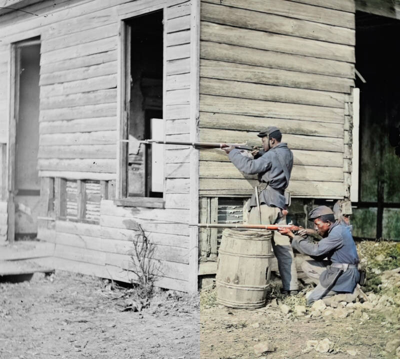 Colorized Photo Of Black Soldiers At Dutch Gap